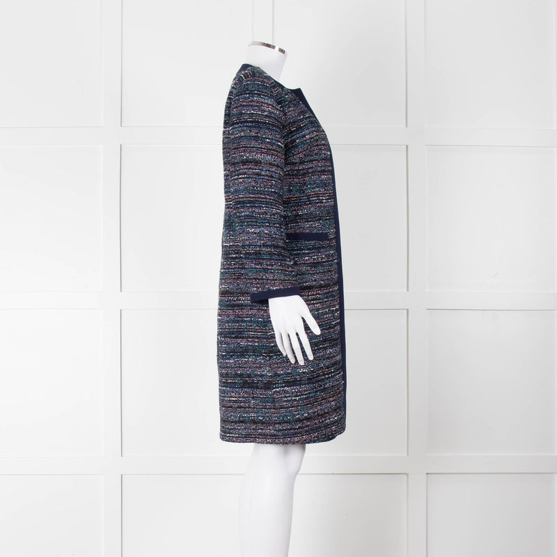 Diane Von Furstenberg Blue Tweed Collarless Coat