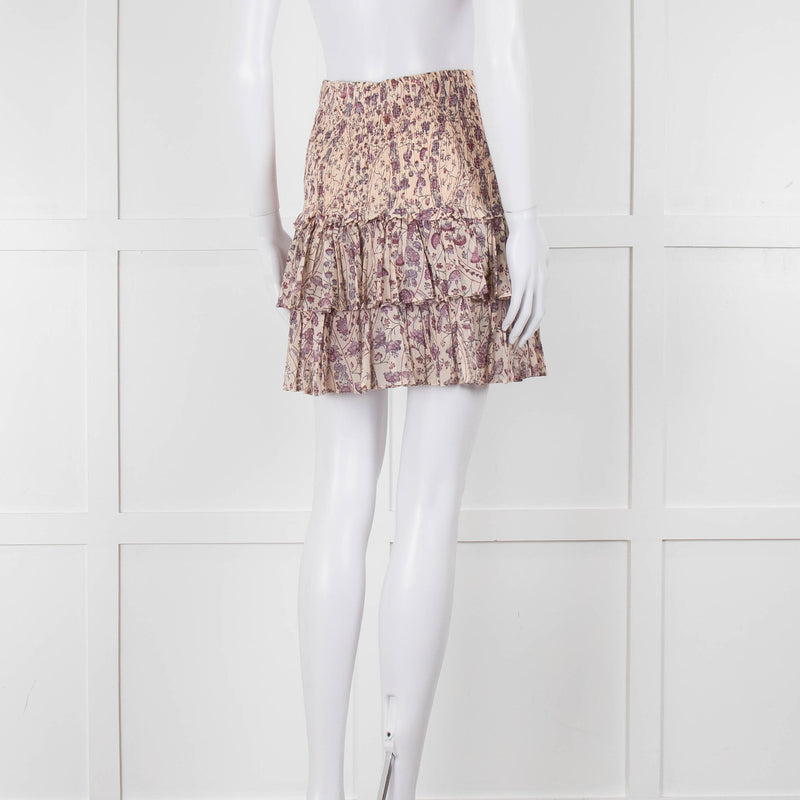 Isabel Marant Etoile Cream and Lilac Floral Shirred Mini Skirt