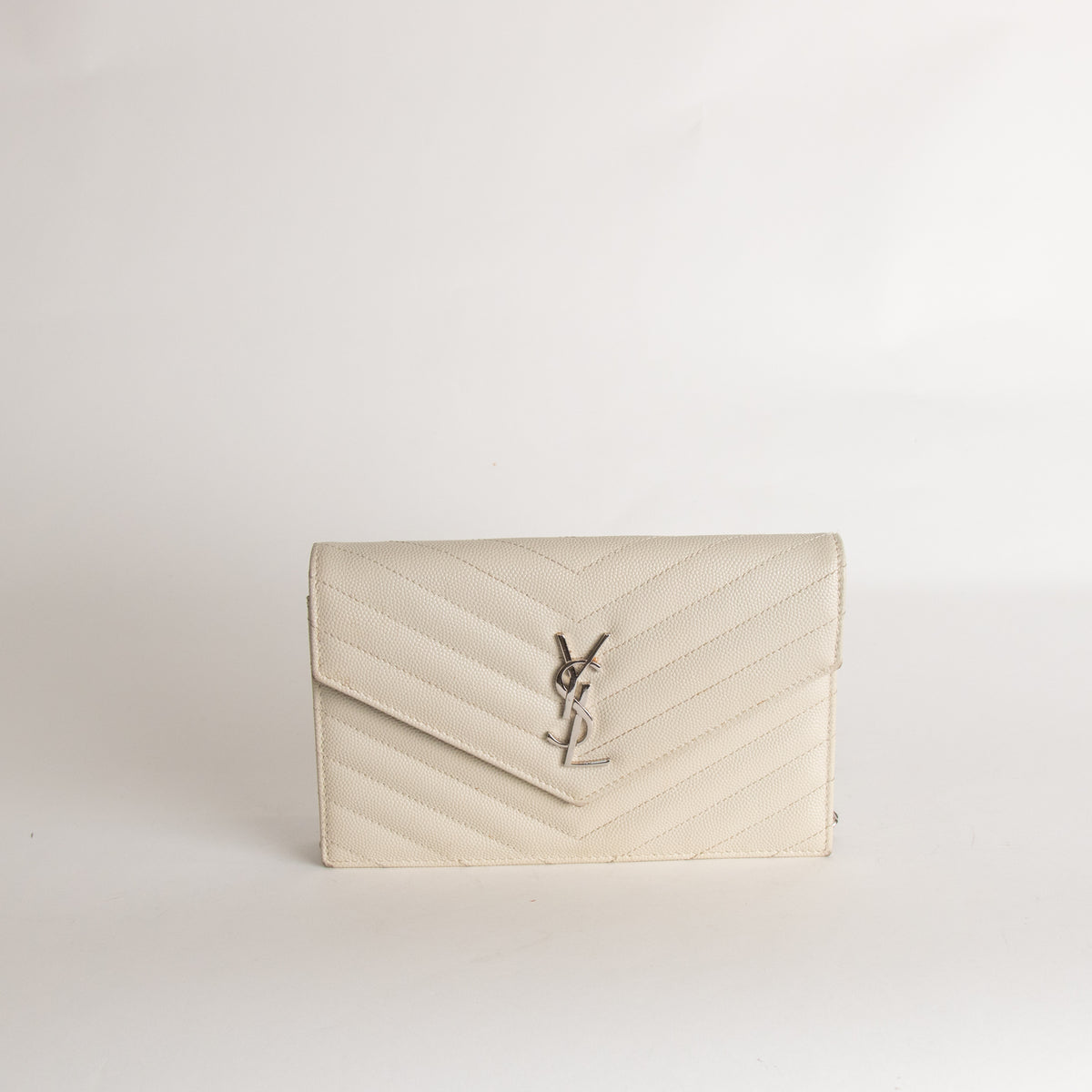 Saint Laurent Cream Cassandre Envelope Chain Wallet with Chain