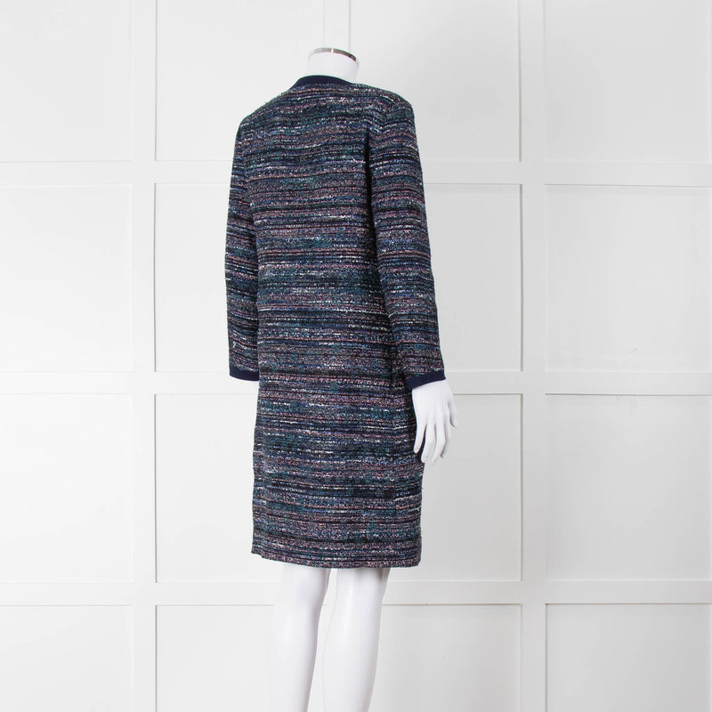 Diane Von Furstenberg Blue Tweed Collarless Coat
