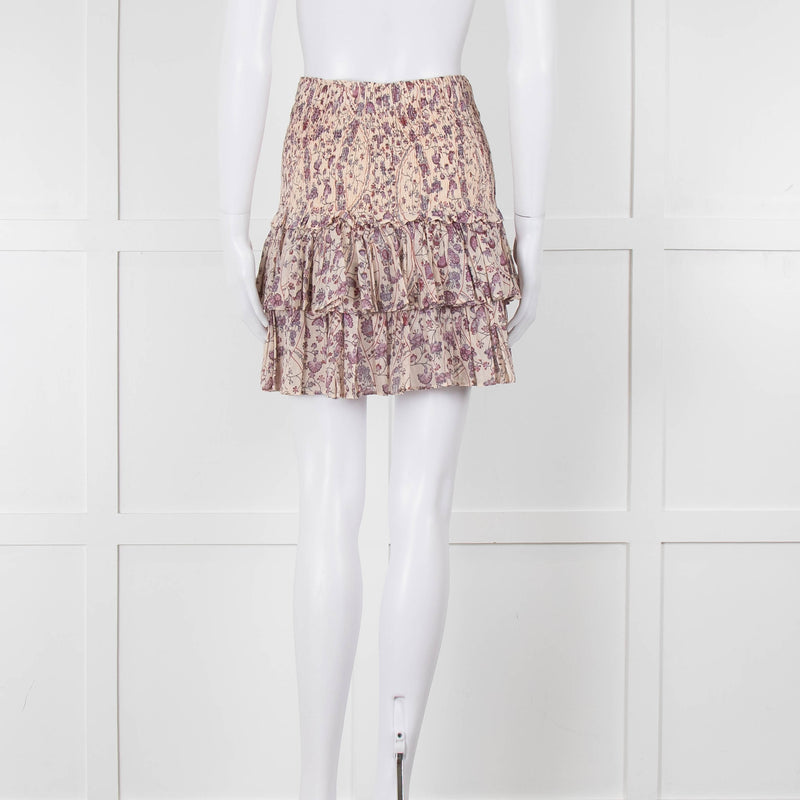 Isabel Marant Etoile Cream and Lilac Floral Shirred Mini Skirt