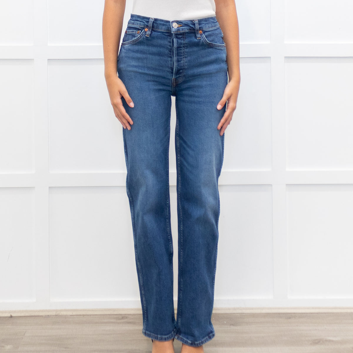 RE/Done Blue Stretch Straight Leg Jeans