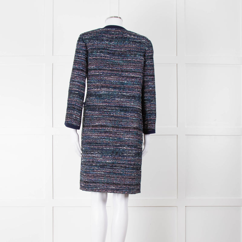 Diane Von Furstenberg Blue Tweed Collarless Coat