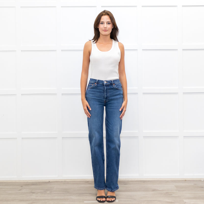 RE/Done Blue Stretch Straight Leg Jeans