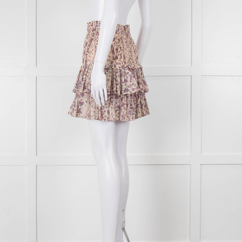 Isabel Marant Etoile Cream and Lilac Floral Shirred Mini Skirt