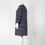 Diane Von Furstenberg Blue Tweed Collarless Coat