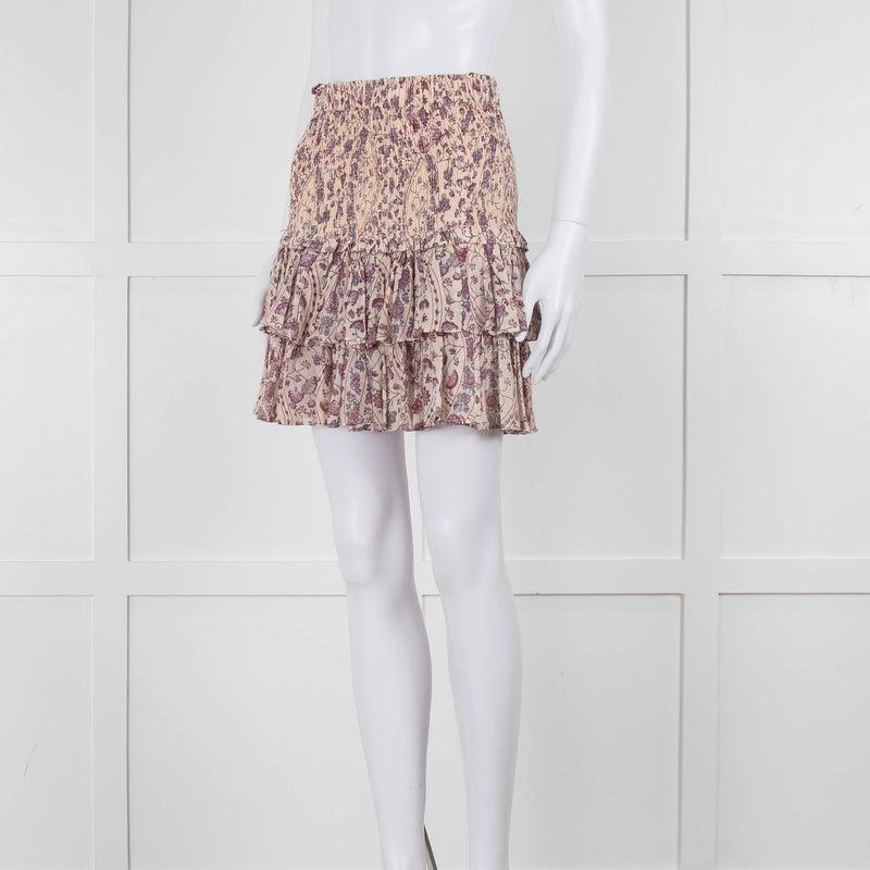 Isabel Marant Etoile Cream and Lilac Floral Shirred Mini Skirt