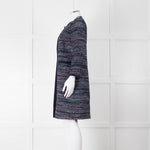 Diane Von Furstenberg Blue Tweed Collarless Coat