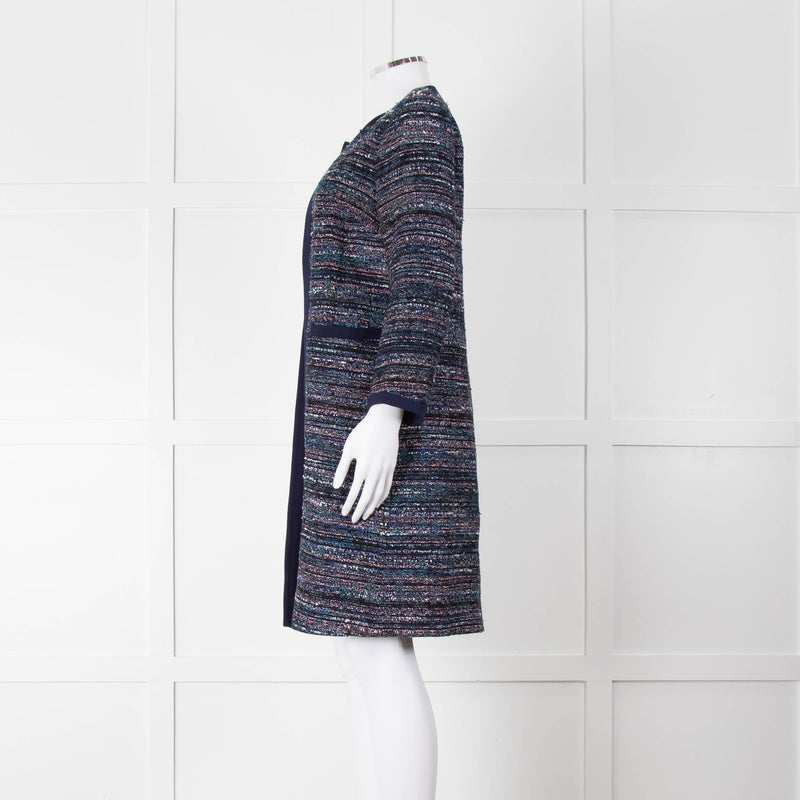 Diane Von Furstenberg Blue Tweed Collarless Coat