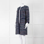 Diane Von Furstenberg Blue Tweed Collarless Coat