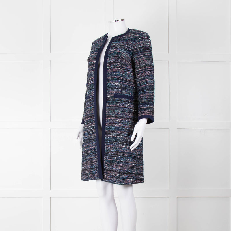 Diane Von Furstenberg Blue Tweed Collarless Coat