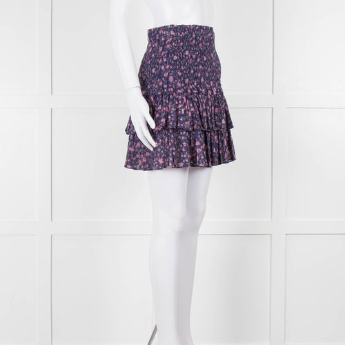 Isabel Marant Etoile Navy Blue Floral Shirred Waist Mini Skirt