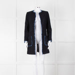 Helene Berman X Trilogy Navy Boucle Coat with Blue Fringe Trim