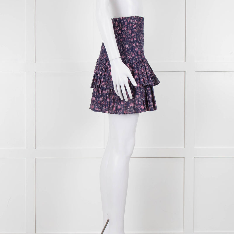 Isabel Marant Etoile Navy Blue Floral Shirred Waist Mini Skirt