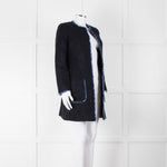 Helene Berman X Trilogy Navy Boucle Coat with Blue Fringe Trim