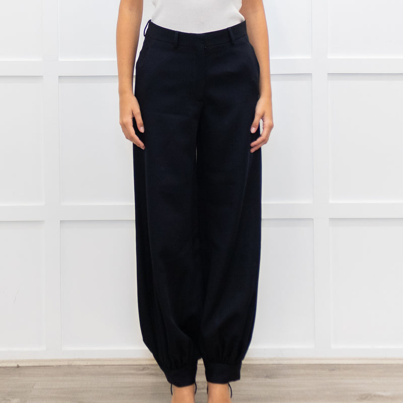 Dries Van Noten Navy Trousers With Gathered Ankle