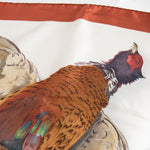 Hermes Cream Rust Gold Silk Belle Chasse Pheasant Print Scarf