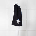 Helene Berman X Trilogy Navy Boucle Coat with Blue Fringe Trim