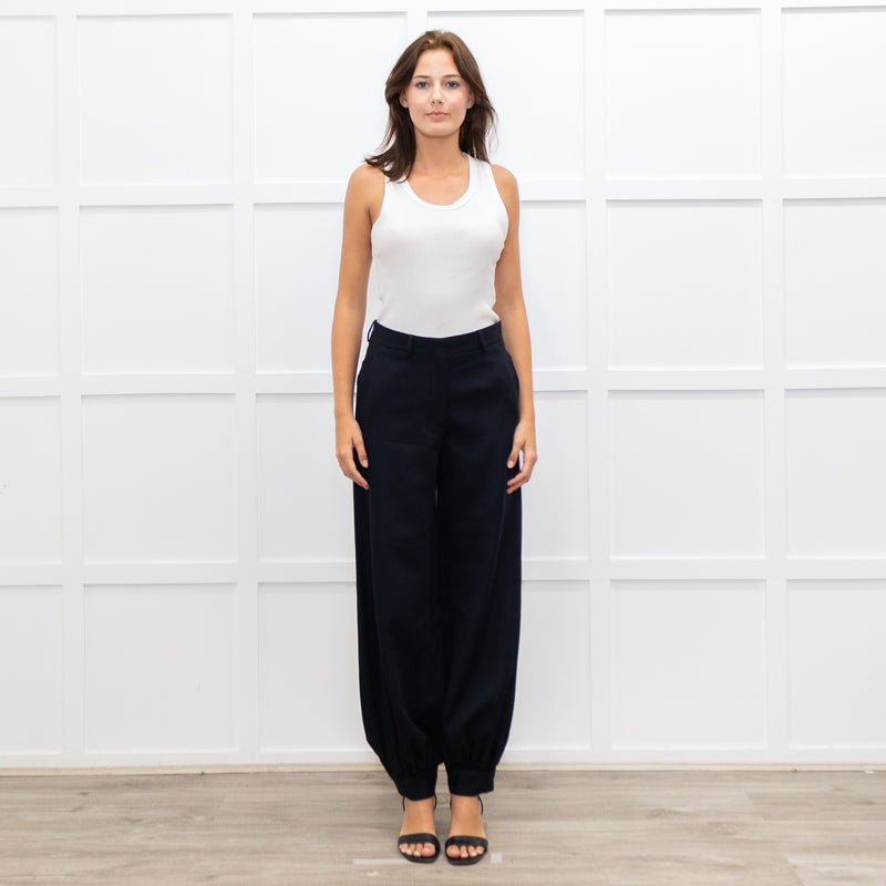 Dries Van Noten Navy Trousers With Gathered Ankle