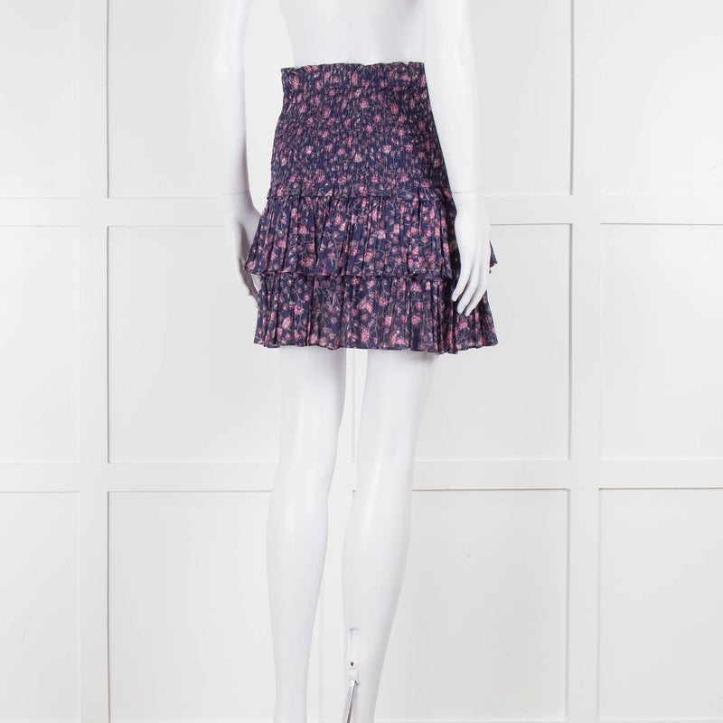 Isabel Marant Etoile Navy Blue Floral Shirred Waist Mini Skirt