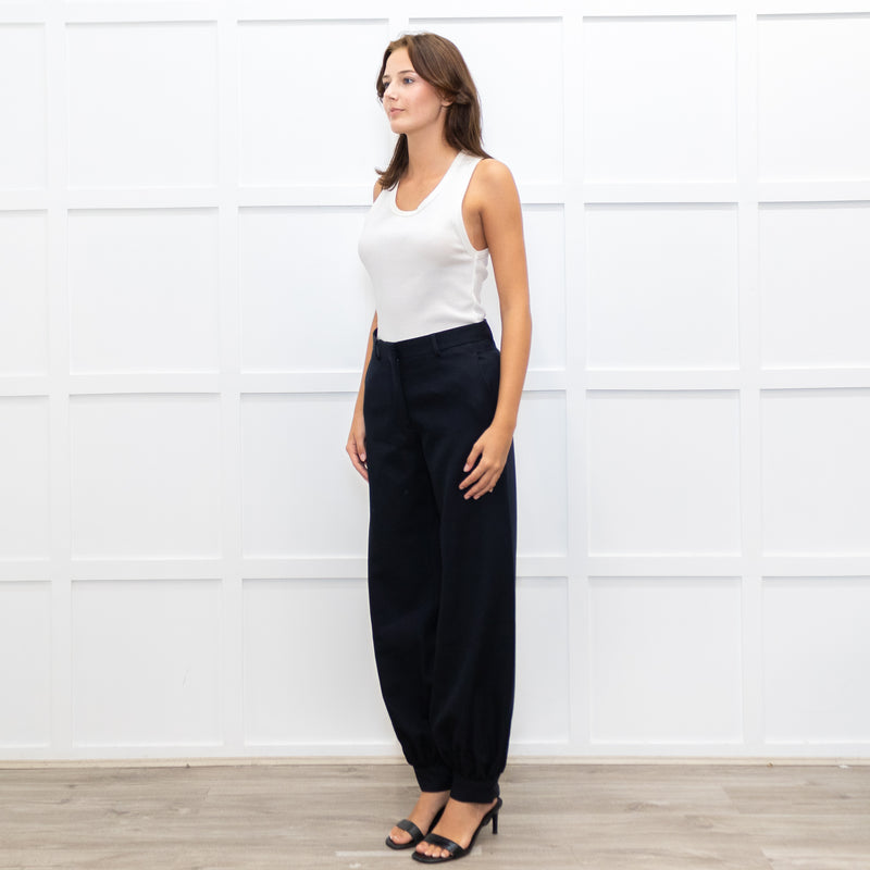 Dries Van Noten Navy Trousers With Gathered Ankle