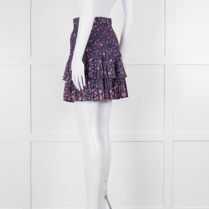 Isabel Marant Etoile Navy Blue Floral Shirred Waist Mini Skirt