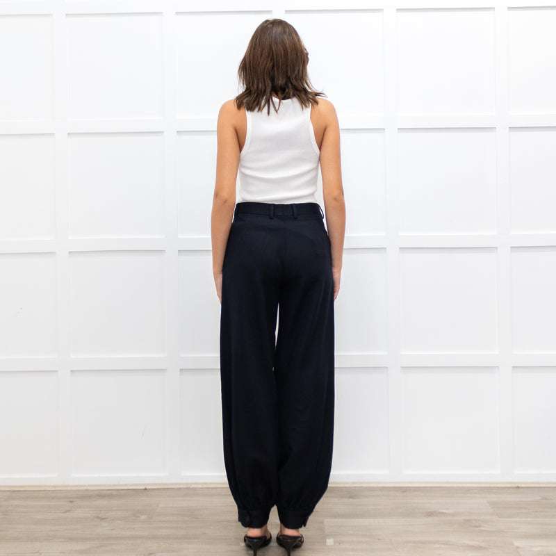 Dries Van Noten Navy Trousers With Gathered Ankle
