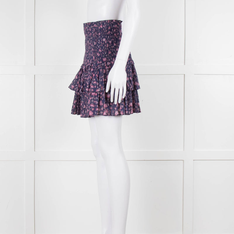 Isabel Marant Etoile Navy Blue Floral Shirred Waist Mini Skirt
