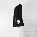 Helene Berman X Trilogy Navy Boucle Coat with Blue Fringe Trim