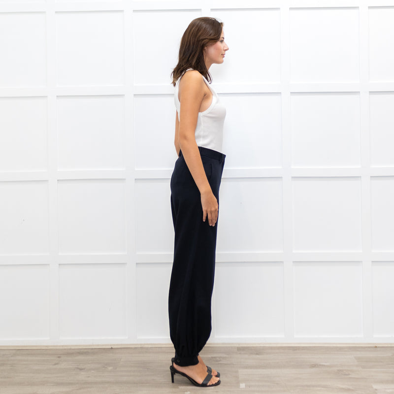 Dries Van Noten Navy Trousers With Gathered Ankle