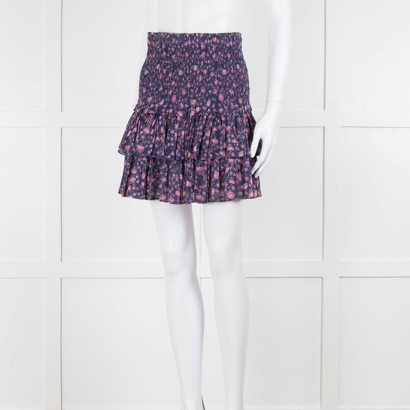 Isabel Marant Etoile Navy Blue Floral Shirred Waist Mini Skirt