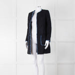 Helene Berman X Trilogy Navy Boucle Coat with Blue Fringe Trim