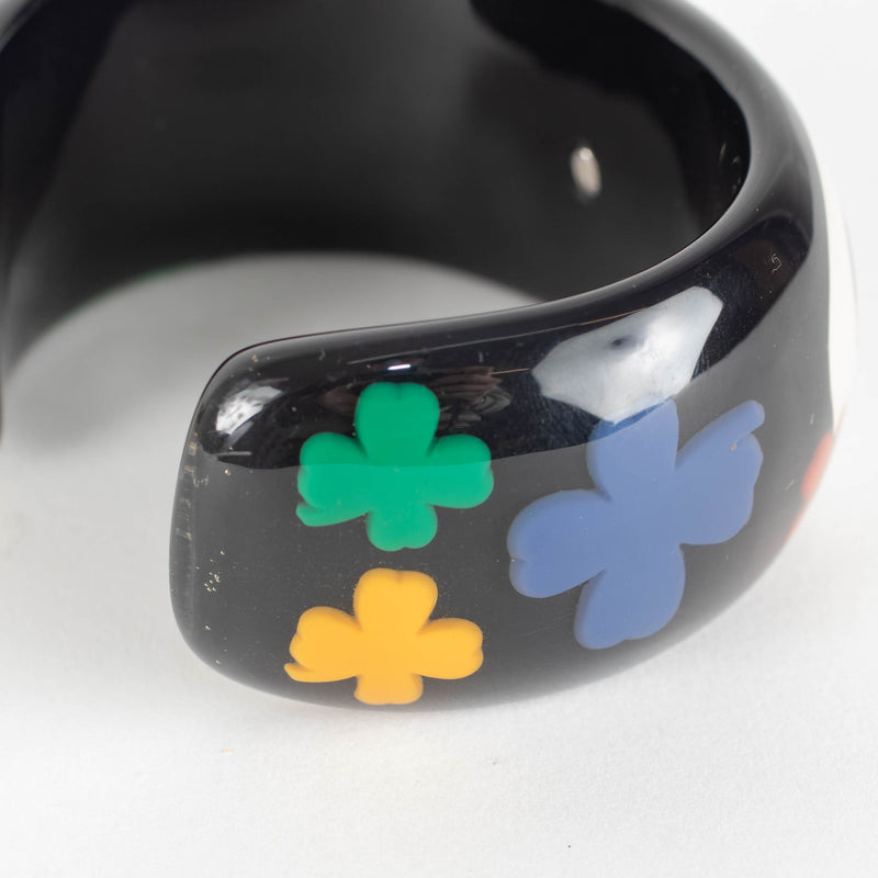 Chanel Black Resin Logo Multi Colour Clover Cuff