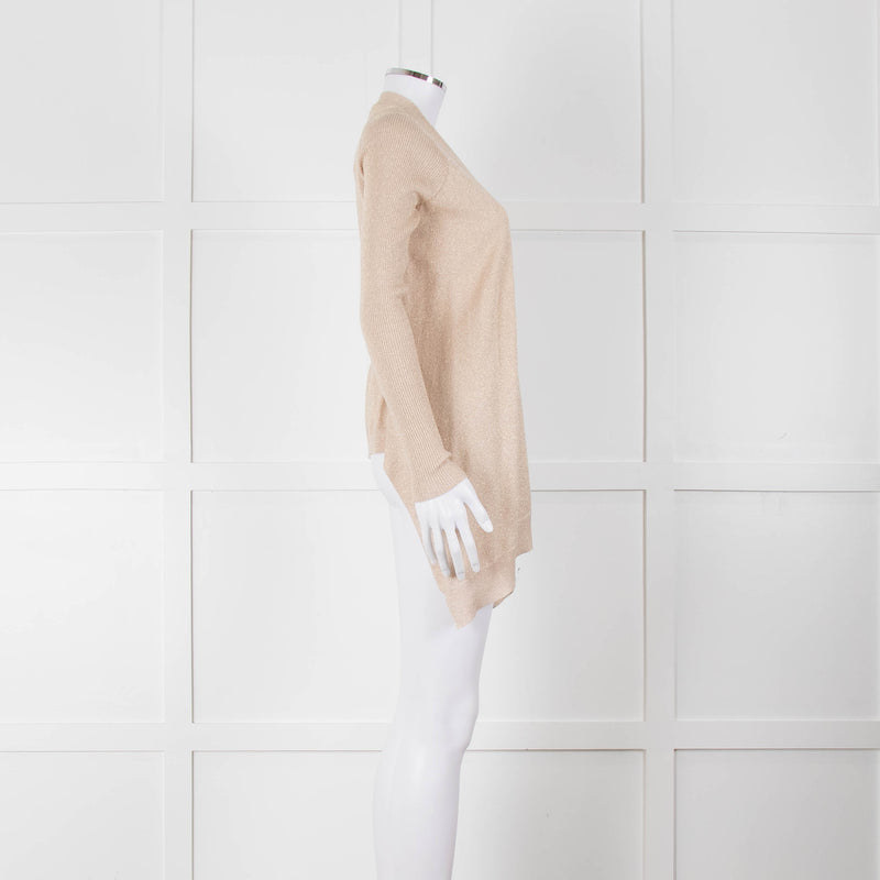 Diane Von Furstenberg Fine Knit Gold Lurex Open Cardigan