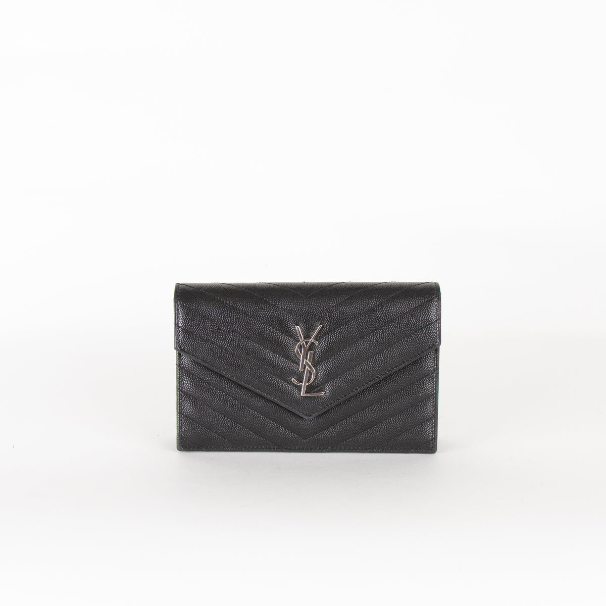 Saint Laurent Black Cassandre Envelope Chain Wallet with Chain