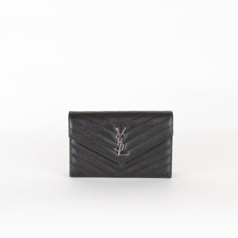 Saint Laurent Black Cassandre Envelope Chain Wallet with Chain