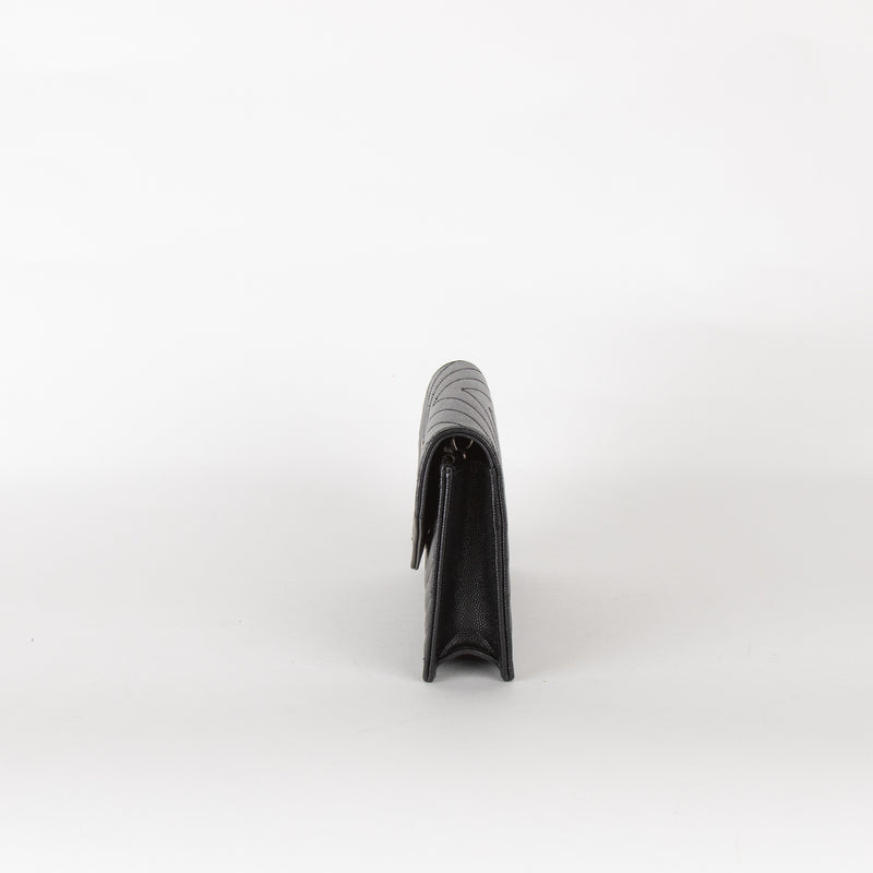 Saint Laurent Black Cassandre Envelope Chain Wallet with Chain