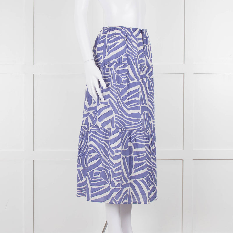 Rails Blue and White Cotton Geometric Print Midi Skirt