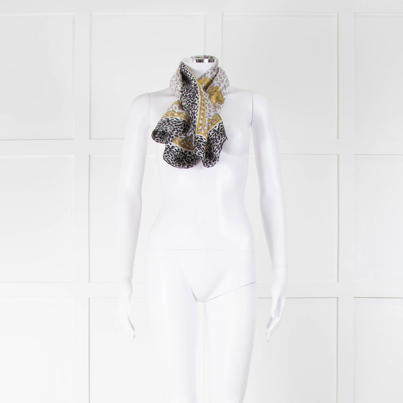 Aspinal Silk Leopard Print Black Grey Square Scarf