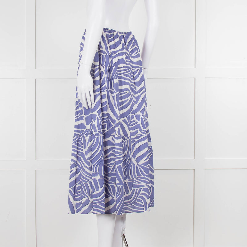 Rails Blue and White Cotton Geometric Print Midi Skirt