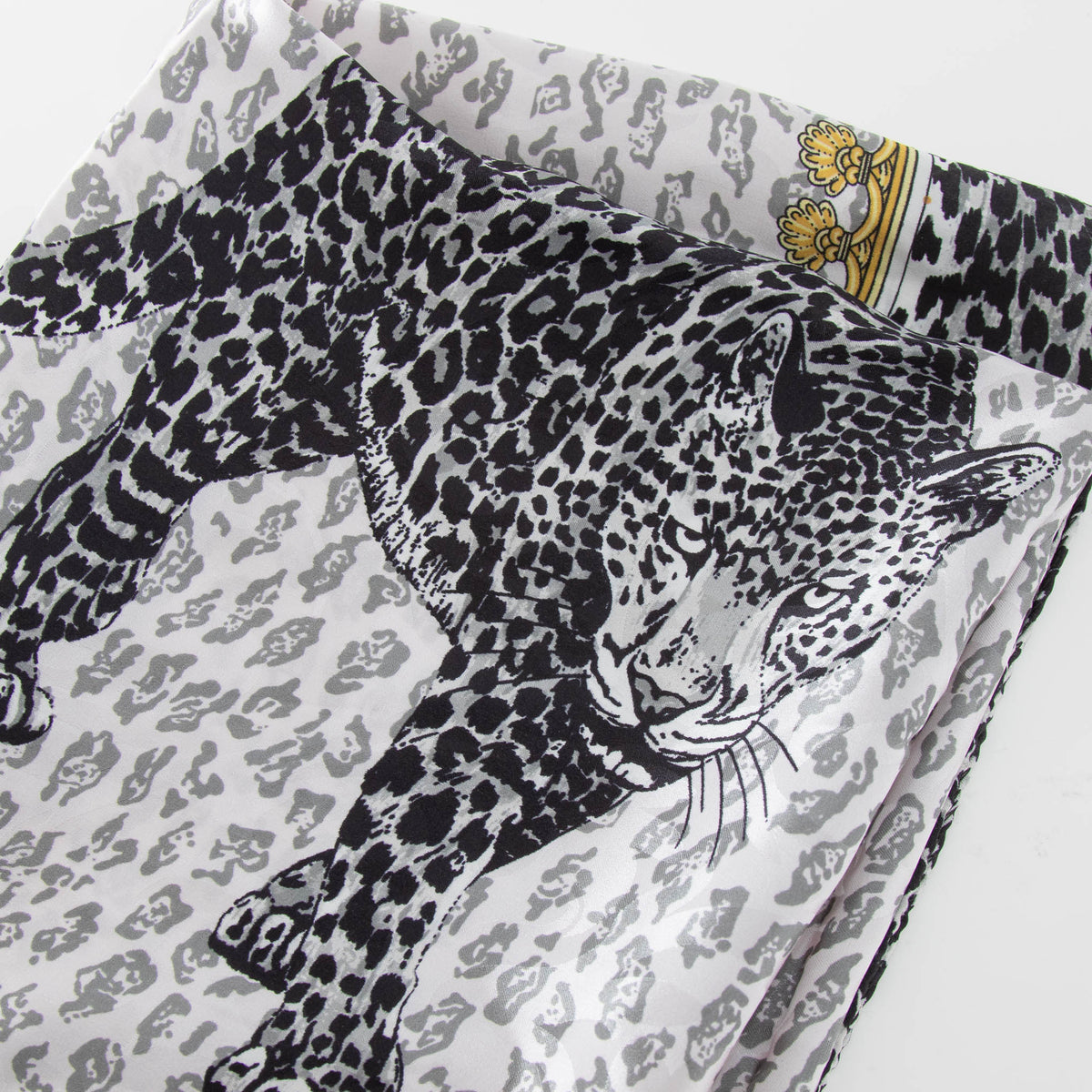 Aspinal Silk Leopard Print Black Grey Square Scarf