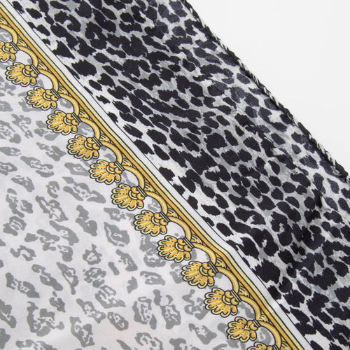 Aspinal Silk Leopard Print Black Grey Square Scarf