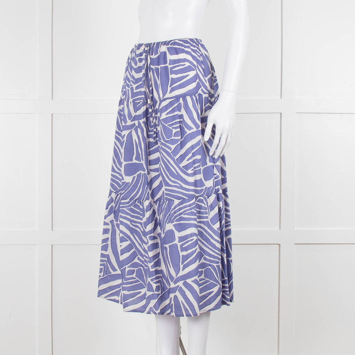 Rails Blue and White Cotton Geometric Print Midi Skirt