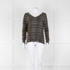360 Cashmere Grey Beige Print Cashmere V-Neck Sweater