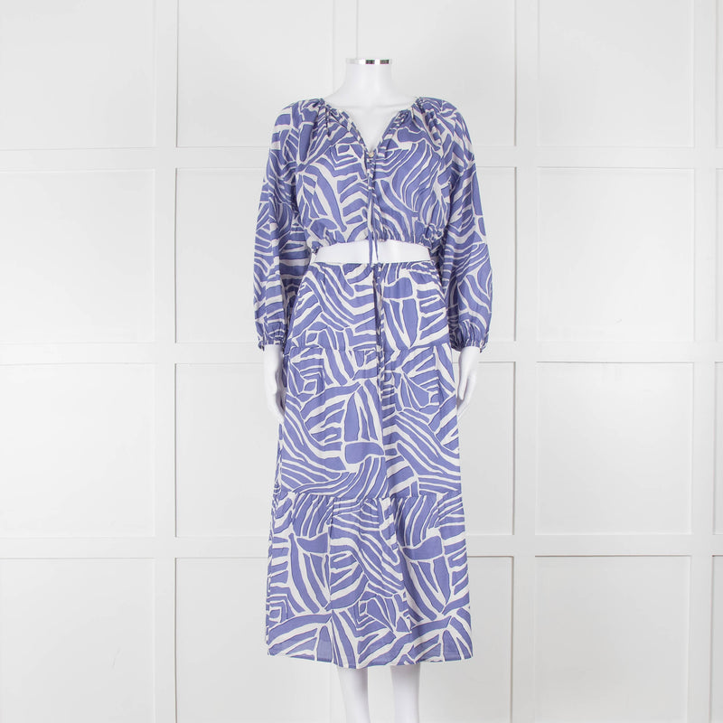 Rails Blue and White Geometric Crop Peasant Blouse