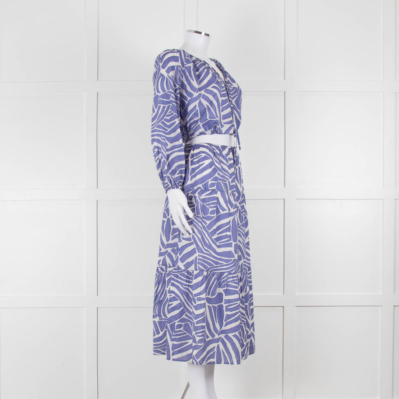 Rails Blue and White Geometric Crop Peasant Blouse