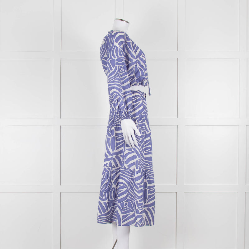 Rails Blue and White Geometric Crop Peasant Blouse