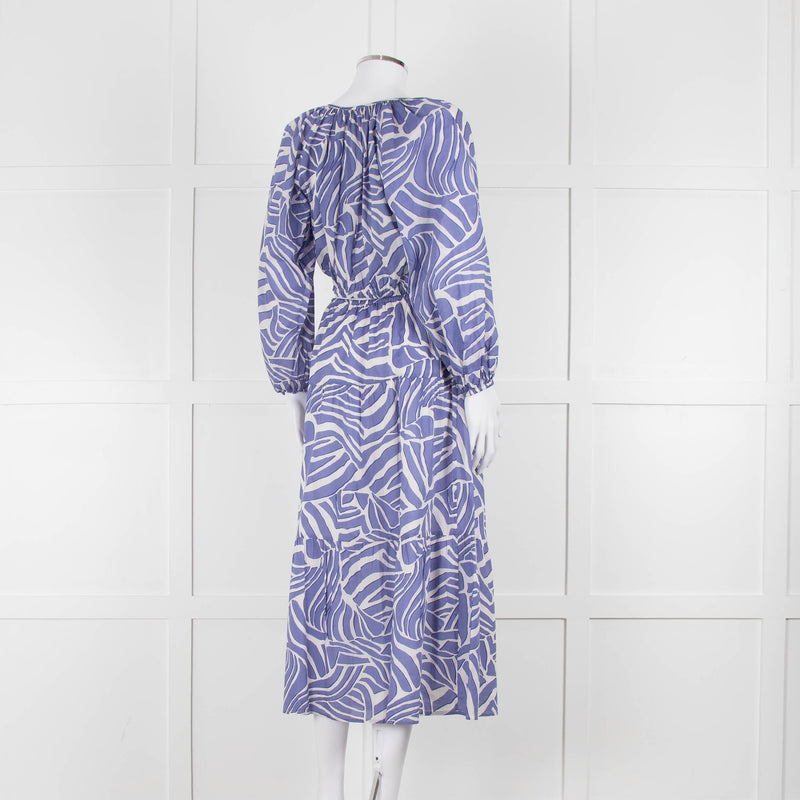 Rails Blue and White Cotton Geometric Print Midi Skirt