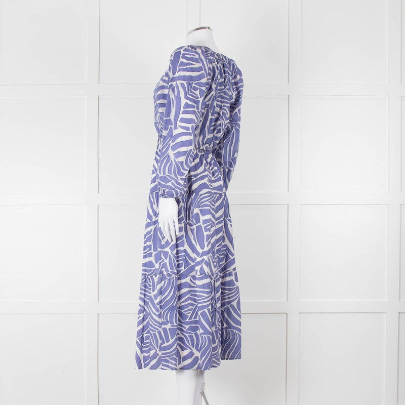 Rails Blue and White Cotton Geometric Print Midi Skirt