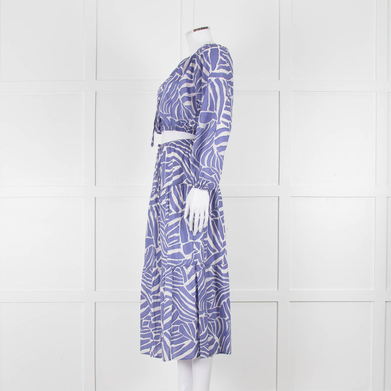 Rails Blue and White Geometric Crop Peasant Blouse